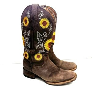 Robert Jr. Brown & Yellow Sunflower Cowgirl Cowboy Boots Size 10